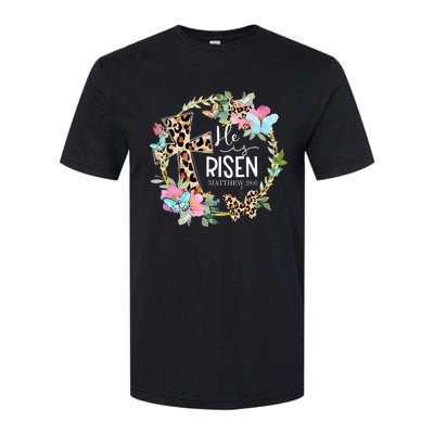 He's Risen Easter Day Jesus Cross Religious Christian Flower Softstyle CVC T-Shirt