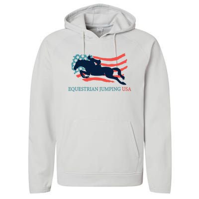 Horse Rider Equestrian Jumping Usa Team Coach American Flag Performance Fleece Hoodie