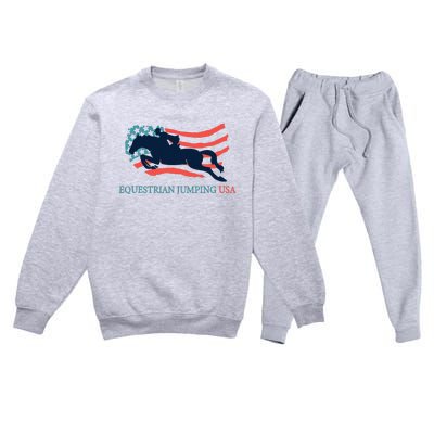 Horse Rider Equestrian Jumping Usa Team Coach American Flag Premium Crewneck Sweatsuit Set