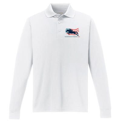 Horse Rider Equestrian Jumping Usa Team Coach American Flag Performance Long Sleeve Polo