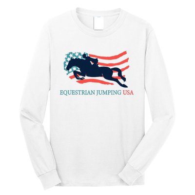 Horse Rider Equestrian Jumping Usa Team Coach American Flag Long Sleeve Shirt