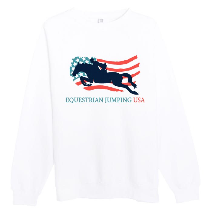 Horse Rider Equestrian Jumping Usa Team Coach American Flag Premium Crewneck Sweatshirt