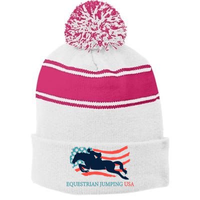 Horse Rider Equestrian Jumping Usa Team Coach American Flag Stripe Pom Pom Beanie