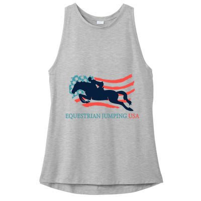 Horse Rider Equestrian Jumping Usa Team Coach American Flag Ladies PosiCharge Tri-Blend Wicking Tank