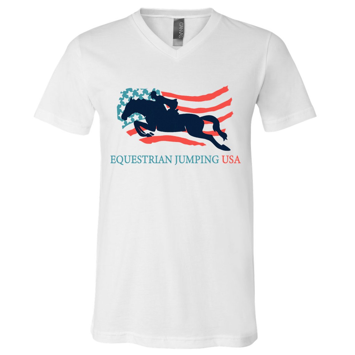 Horse Rider Equestrian Jumping Usa Team Coach American Flag V-Neck T-Shirt