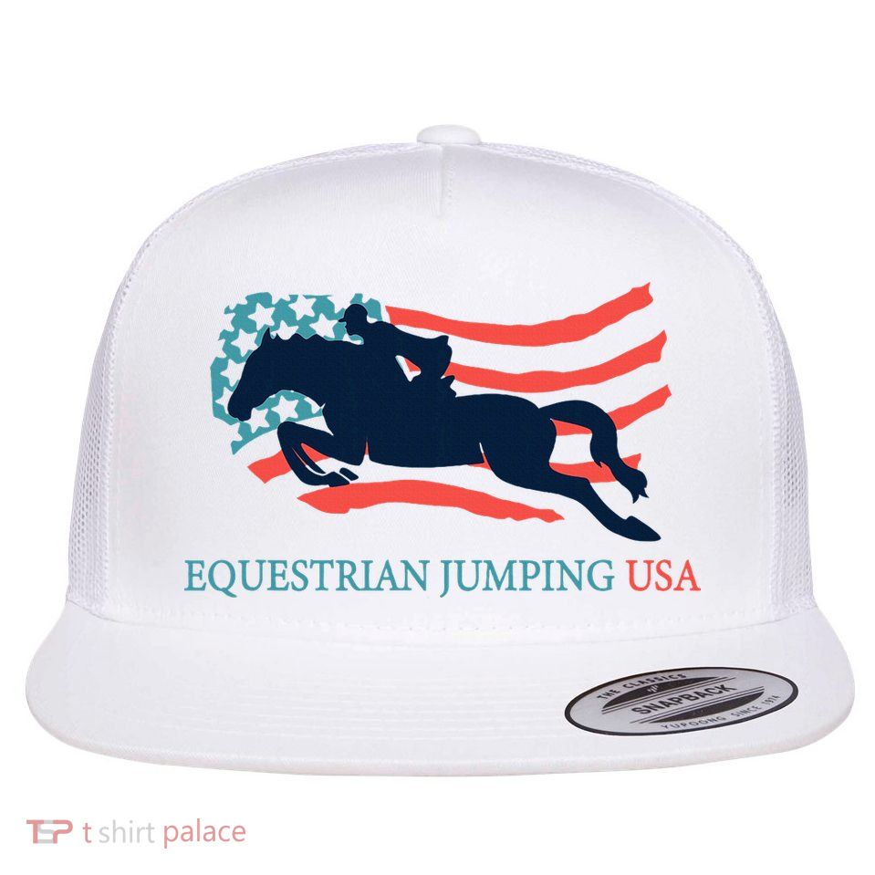 Horse Rider Equestrian Jumping Usa Team Coach American Flag Flat Bill Trucker Hat
