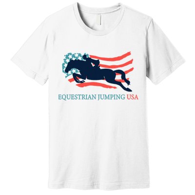 Horse Rider Equestrian Jumping Usa Team Coach American Flag Premium T-Shirt