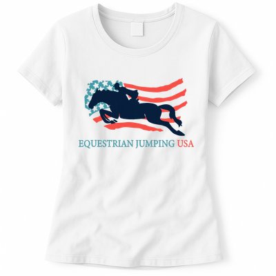Horse Rider Equestrian Jumping Usa Team Coach American Flag Womens T-Shirt