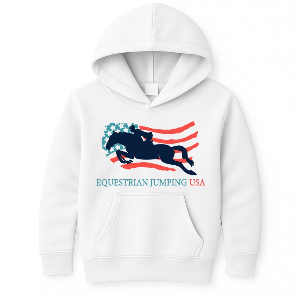 Horse Rider Equestrian Jumping Usa Team Coach American Flag Kids Hoodie