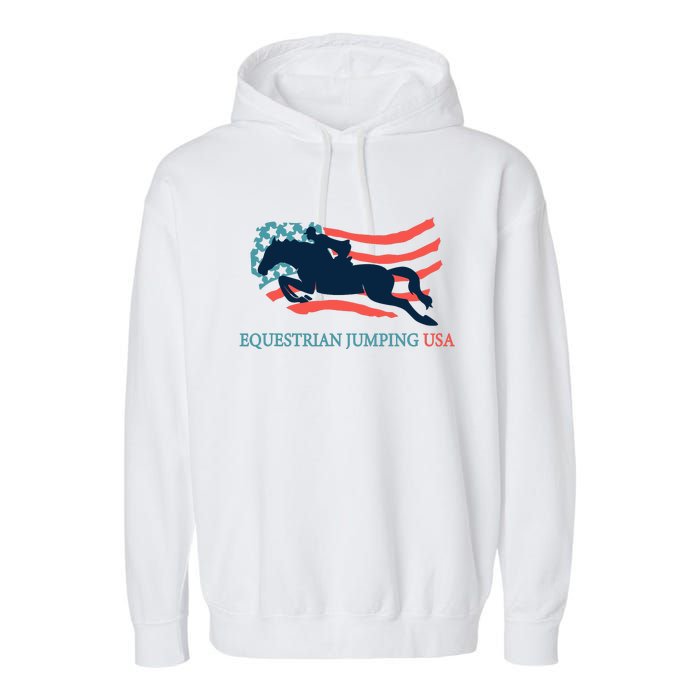 Horse Rider Equestrian Jumping Usa Team Coach American Flag Garment-Dyed Fleece Hoodie