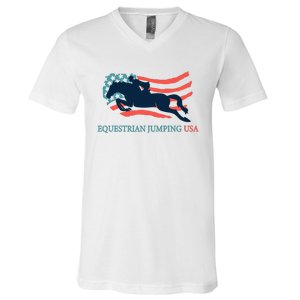 Horse Rider Equestrian Jumping Usa Team Coach American Flag V-Neck T-Shirt