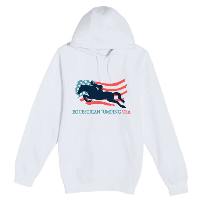 Horse Rider Equestrian Jumping Usa Team Coach American Flag Premium Pullover Hoodie