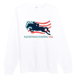 Horse Rider Equestrian Jumping Usa Team Coach American Flag Premium Crewneck Sweatshirt