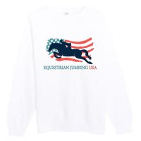 Horse Rider Equestrian Jumping Usa Team Coach American Flag Premium Crewneck Sweatshirt