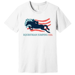 Horse Rider Equestrian Jumping Usa Team Coach American Flag Premium T-Shirt