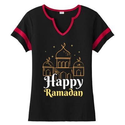 Happy Ramadan Eid Kareem Muslim Mubarak Gift Ladies Halftime Notch Neck Tee