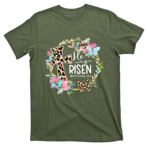 He's Risen Easter Day Jesus Cross Religious Christian Flower T-Shirt