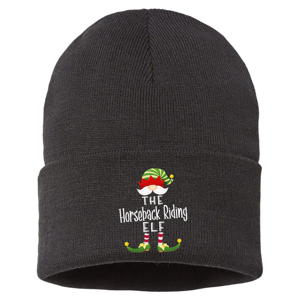 Horseback Riding Elf Group Christmas Funny Pajama Party Sustainable Knit Beanie