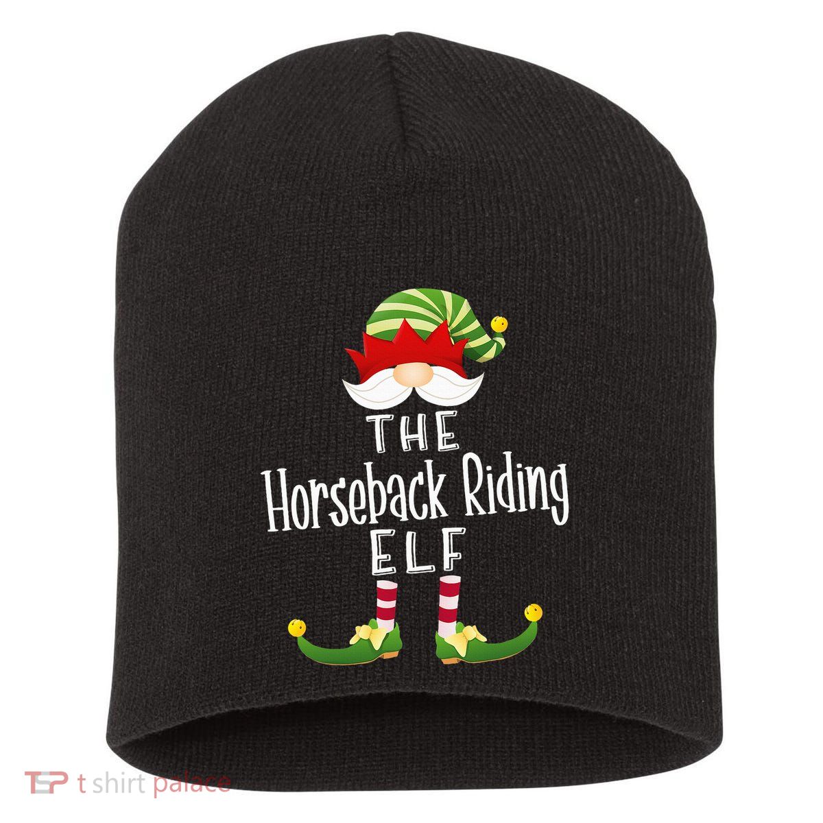 Horseback Riding Elf Group Christmas Funny Pajama Party Short Acrylic Beanie