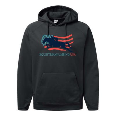 Horse Rider Equestrian Jumping Usa Team Coach American Flag Performance Fleece Hoodie