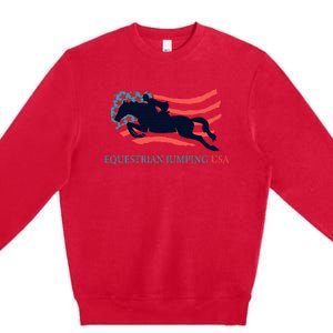 Horse Rider Equestrian Jumping Usa Team Coach American Flag Premium Crewneck Sweatshirt