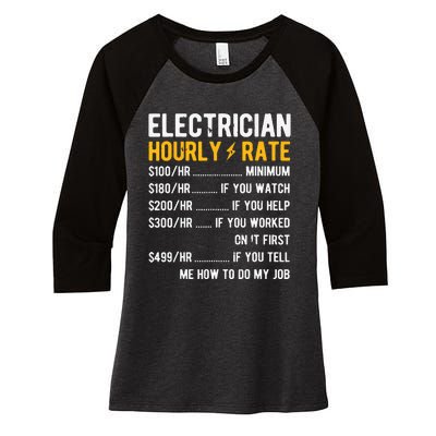 Hourly Rate Electricity Electrician Women's Tri-Blend 3/4-Sleeve Raglan Shirt