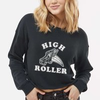 High Roller Funny Roller Skating Meme Cropped Pullover Crew