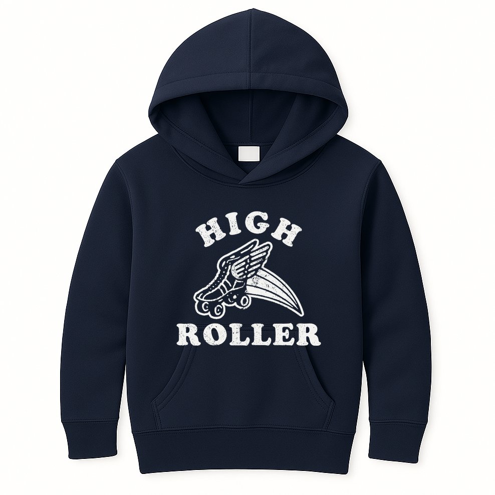 High Roller Funny Roller Skating Meme Kids Hoodie