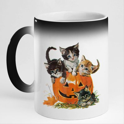 Halloween Retro Floral Cat Pumpkin Spooky Season Vintage 90s Gift 11oz Black Color Changing Mug