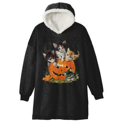 Halloween Retro Floral Cat Pumpkin Spooky Season Vintage 90s Gift Hooded Wearable Blanket