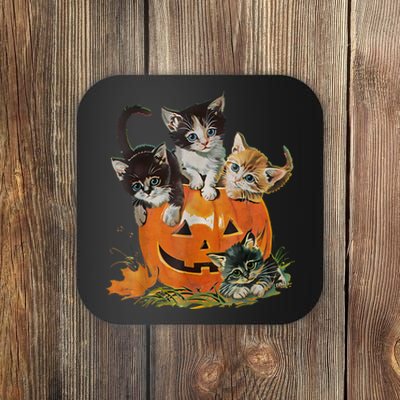 Halloween Retro Floral Cat Pumpkin Spooky Season Vintage 90s Gift Coaster