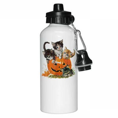 Halloween Retro Floral Cat Pumpkin Spooky Season Vintage 90s Gift Aluminum Water Bottle