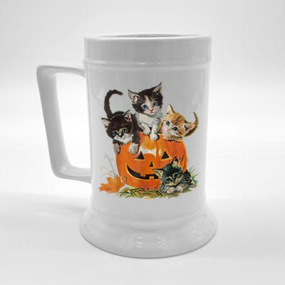 Halloween Retro Floral Cat Pumpkin Spooky Season Vintage 90s Gift Beer Stein