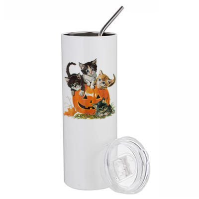 Halloween Retro Floral Cat Pumpkin Spooky Season Vintage 90s Gift Stainless Steel Tumbler