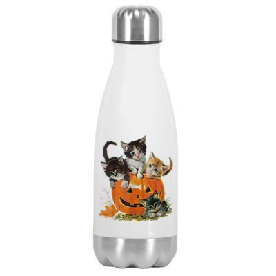 Halloween Retro Floral Cat Pumpkin Spooky Season Vintage 90s Gift Stainless Steel Insulated Water Bottle