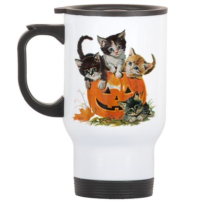 Halloween Retro Floral Cat Pumpkin Spooky Season Vintage 90s Gift Stainless Steel Travel Mug