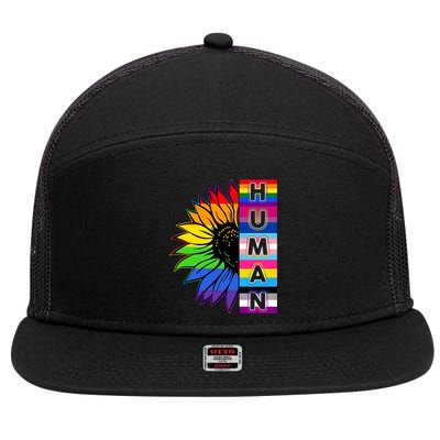 Human Rainbow Flower LGBT Pride 7 Panel Mesh Trucker Snapback Hat