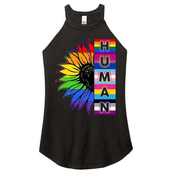 Human Rainbow Flower LGBT Pride Women's Perfect Tri Rocker Tank