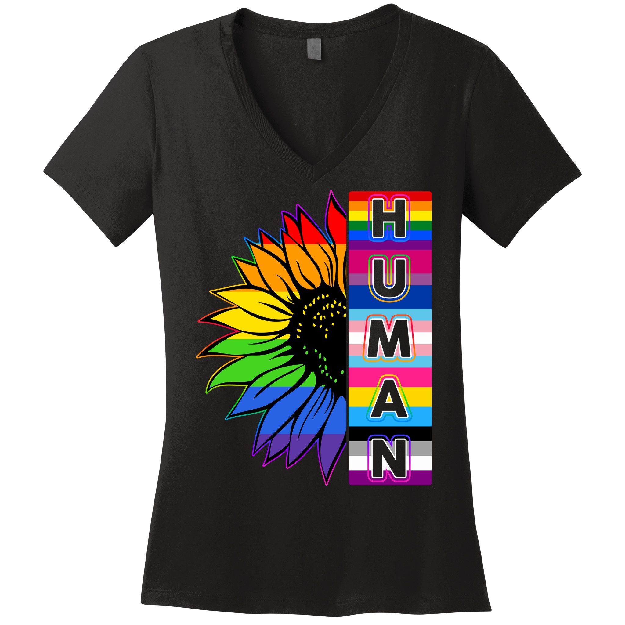 Human Rainbow Flower LGBT Pride Women's V-Neck T-Shirt
