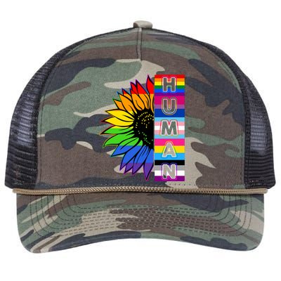 Human Rainbow Flower LGBT Pride Retro Rope Trucker Hat Cap