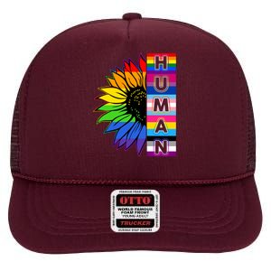 Human Rainbow Flower LGBT Pride High Crown Mesh Back Trucker Hat