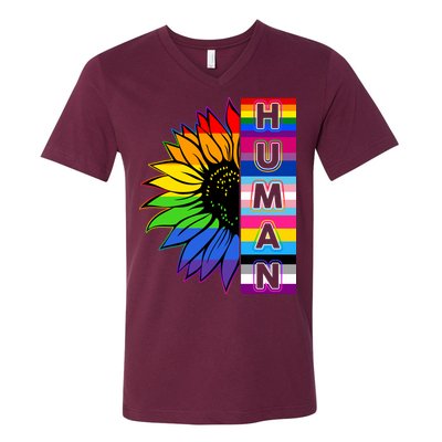 Human Rainbow Flower LGBT Pride V-Neck T-Shirt