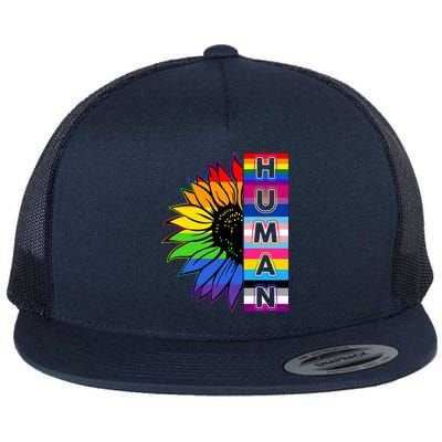 Human Rainbow Flower LGBT Pride Flat Bill Trucker Hat