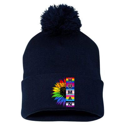 Human Rainbow Flower LGBT Pride Pom Pom 12in Knit Beanie