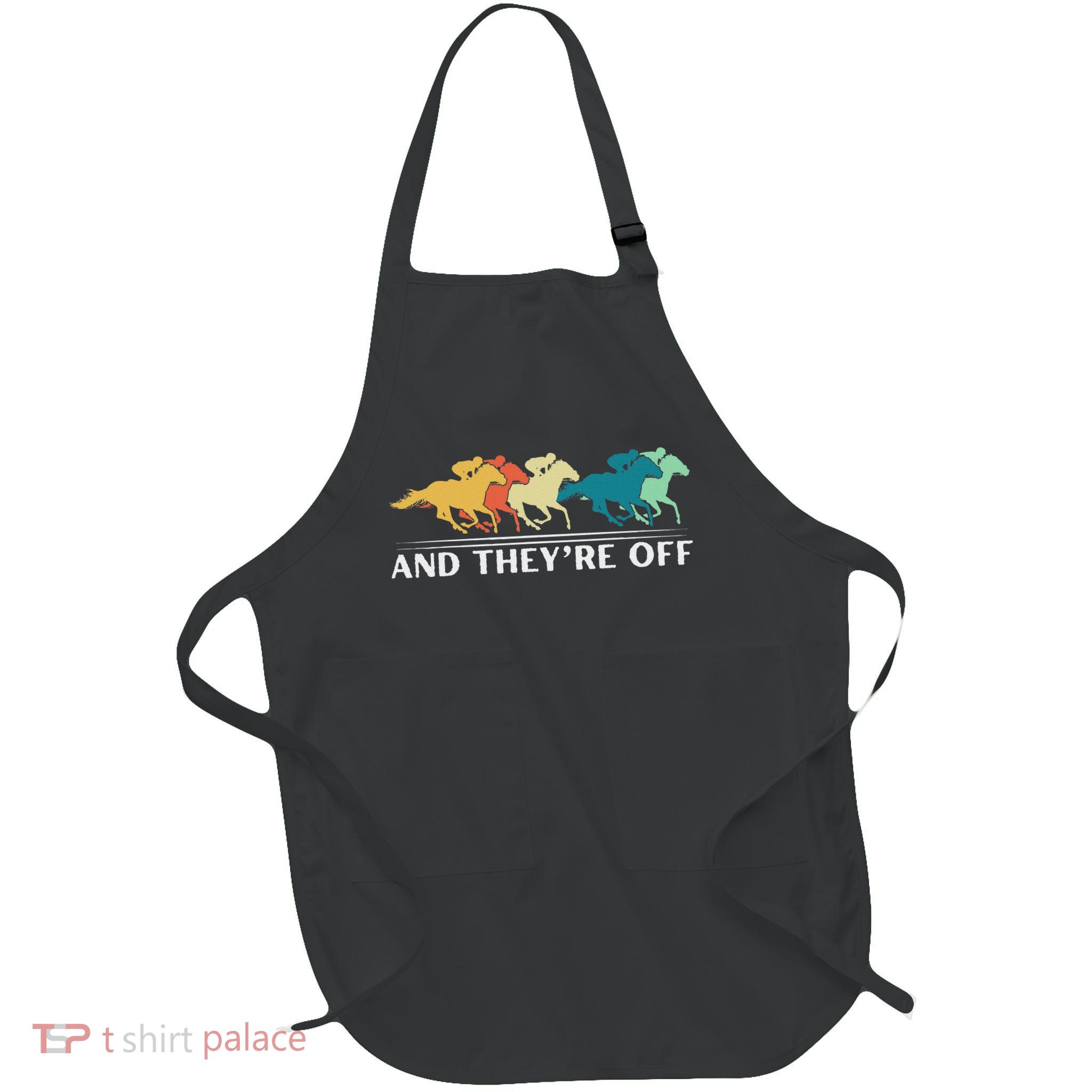 Horse Racing Funny And They're Off Horse Racing Full-Length Apron With Pockets