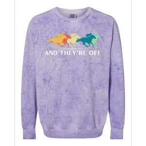 Horse Racing Funny And TheyRe Off Horse Racing Colorblast Crewneck Sweatshirt