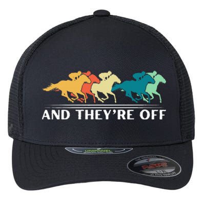 Horse Racing Funny And TheyRe Off Horse Racing Flexfit Unipanel Trucker Cap