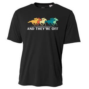 Horse Racing Funny And TheyRe Off Horse Racing Cooling Performance Crew T-Shirt