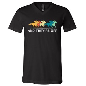 Horse Racing Funny And TheyRe Off Horse Racing V-Neck T-Shirt