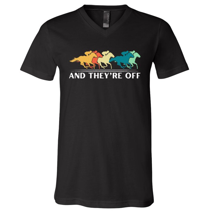 Horse Racing Funny And TheyRe Off Horse Racing V-Neck T-Shirt